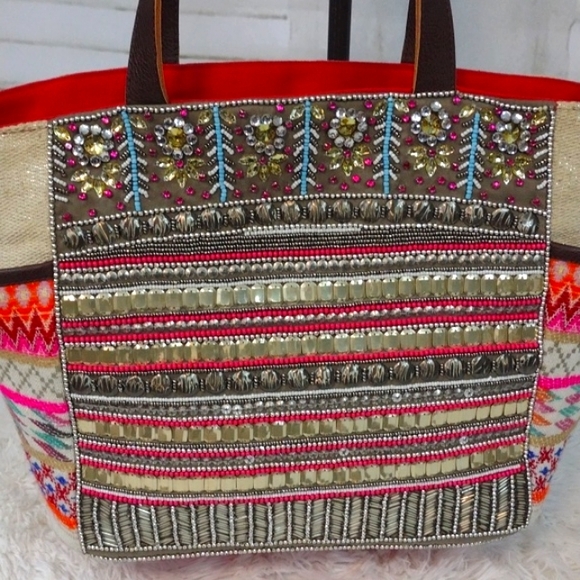 Big Buddha Beaded and Embroidered Tote, 13x12x6 - Picture 2 of 10